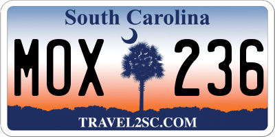 SC license plate MOX236