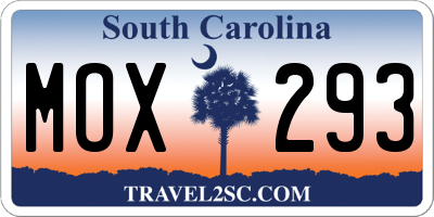 SC license plate MOX293