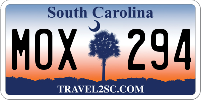 SC license plate MOX294