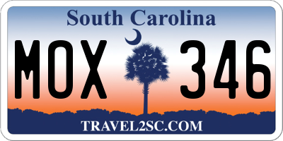 SC license plate MOX346