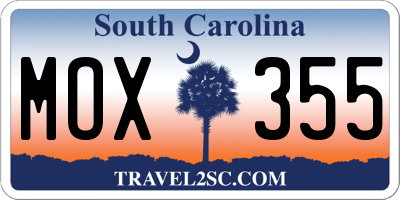 SC license plate MOX355