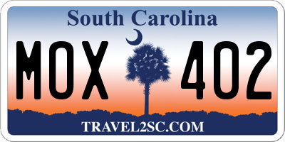 SC license plate MOX402