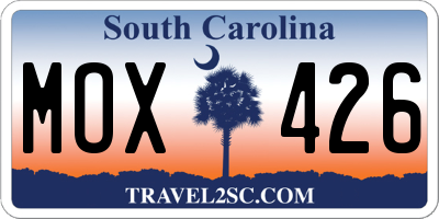 SC license plate MOX426