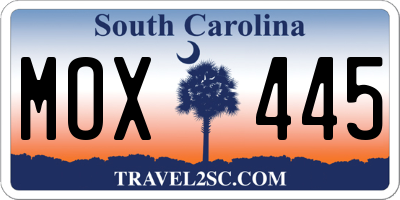 SC license plate MOX445