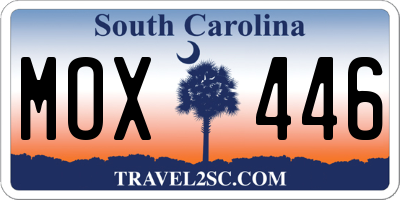 SC license plate MOX446
