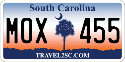 SC license plate MOX455