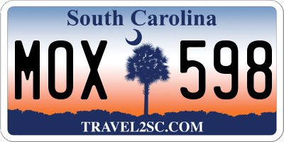 SC license plate MOX598