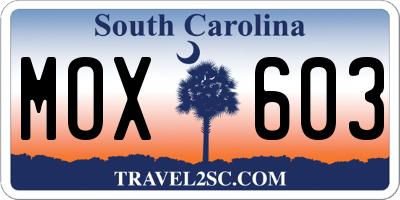 SC license plate MOX603