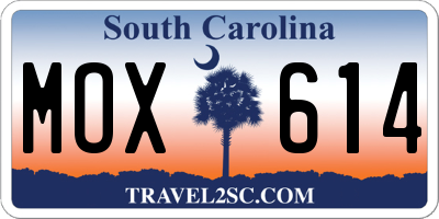 SC license plate MOX614