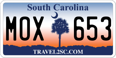 SC license plate MOX653