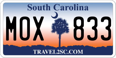 SC license plate MOX833
