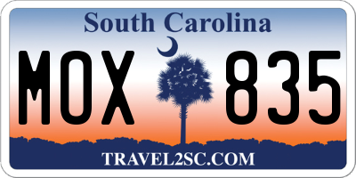SC license plate MOX835