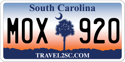SC license plate MOX920