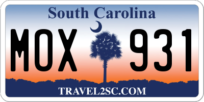 SC license plate MOX931