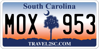 SC license plate MOX953
