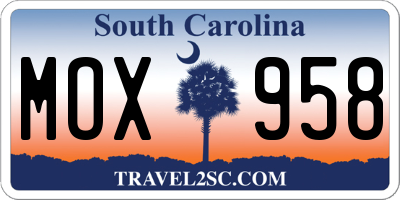 SC license plate MOX958