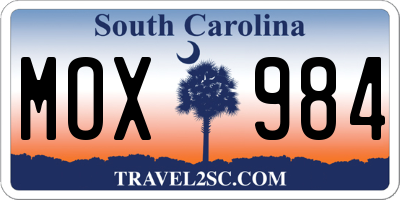 SC license plate MOX984