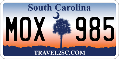 SC license plate MOX985