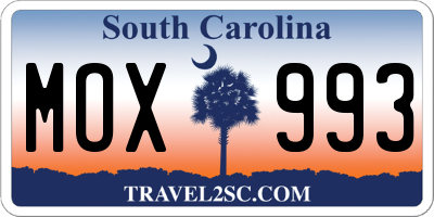 SC license plate MOX993
