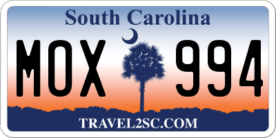 SC license plate MOX994