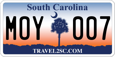 SC license plate MOY007