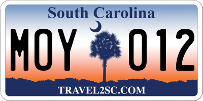 SC license plate MOY012