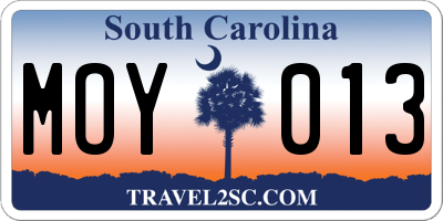 SC license plate MOY013