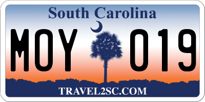 SC license plate MOY019