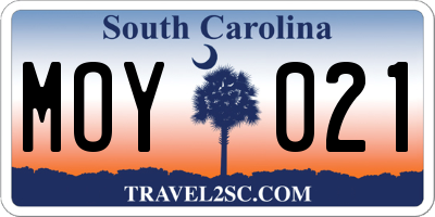 SC license plate MOY021