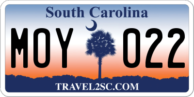 SC license plate MOY022