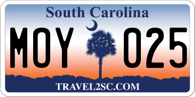 SC license plate MOY025