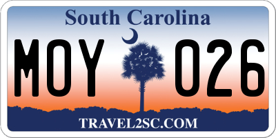 SC license plate MOY026