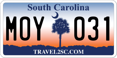 SC license plate MOY031