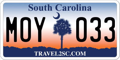 SC license plate MOY033