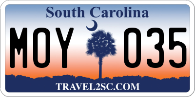 SC license plate MOY035