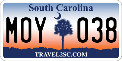 SC license plate MOY038