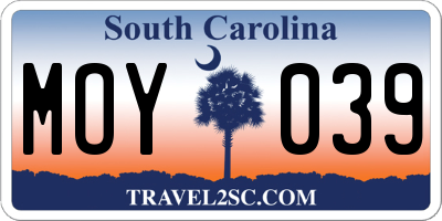 SC license plate MOY039