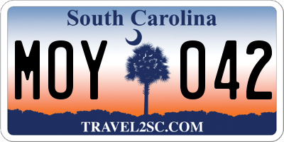 SC license plate MOY042