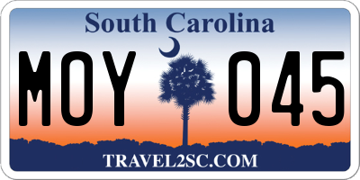 SC license plate MOY045