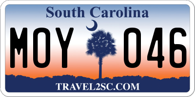 SC license plate MOY046