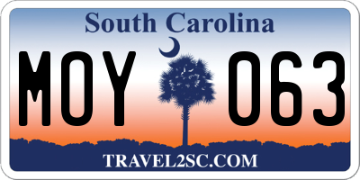SC license plate MOY063
