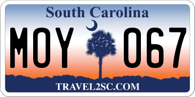 SC license plate MOY067