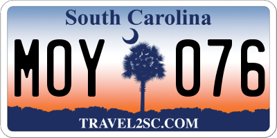 SC license plate MOY076