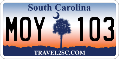 SC license plate MOY103