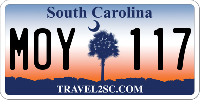 SC license plate MOY117