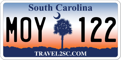 SC license plate MOY122