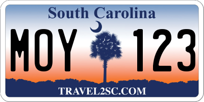 SC license plate MOY123