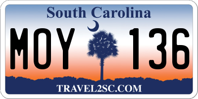 SC license plate MOY136