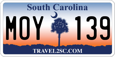 SC license plate MOY139