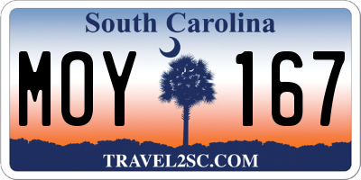 SC license plate MOY167